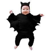 Girls Boys Onesie Fashion Solid Color Long Sleeve Hooded Bat Halloween Jumpsuit Infant Leisure Birthday Party One-Pieces,Black,3-6 Months